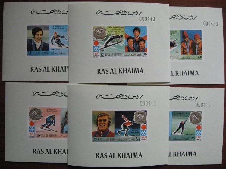 Ras al Khaima 1972 Winter Olympics (Sapporo) Deluxe Sheetlet Set with White Background and Numbered