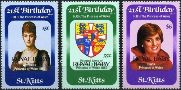 1982 21st Birthday of Princess Diana Stamp Set Overprinted ROYAL BABY