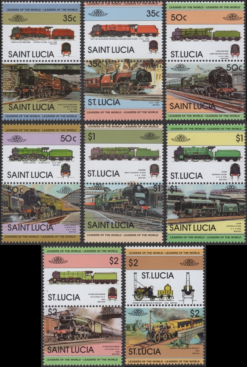 Saint Lucia 1983 Leaders of the World Locomotives 1st Series Stamp Forgery Set