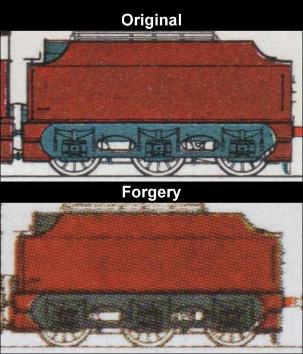 Saint Lucia 1983 Locomotives 35c Fake with Original Comparison of the Coal Car on the Detail Drawing