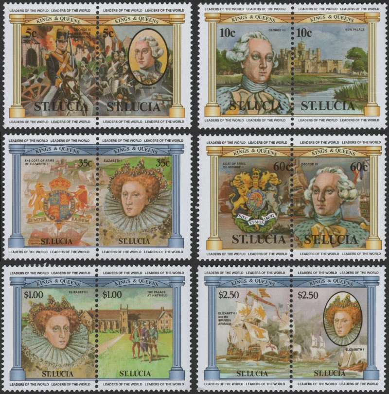 Saint Lucia 1984 Leaders of the World British Monarchs Stamp Forgery Set