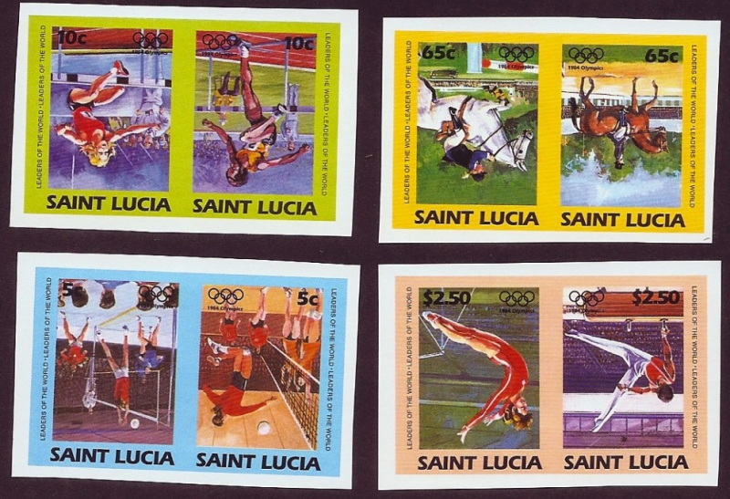 Saint Lucia 1984 Leaders of the World Summer Olympic Games Inverted Frame Error Forgery Set