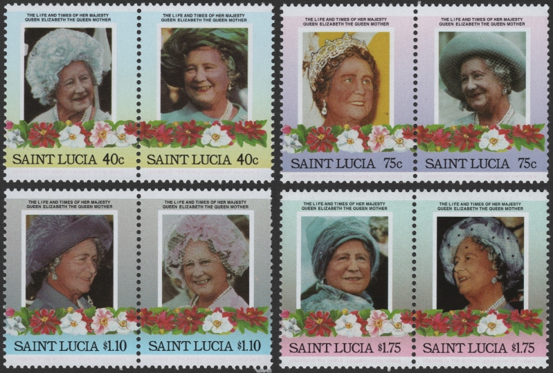 Saint Lucia 1985 Queen Elizabeth 85th Birthday Stamp Forgery Set