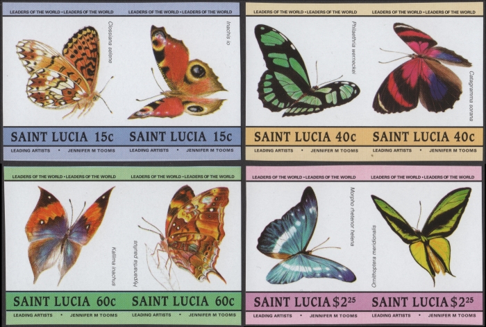 Saint Lucia 1985 Butterflies Imperforate Forgery Set