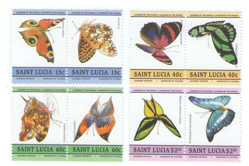 Saint Lucia 1985 Butterflies Inverted Frame Forgery Set
