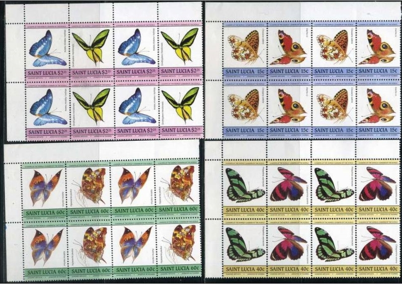 Saint Lucia 1985 Leaders of the World Butterflies Original print Upper Left Stamp Block Corners