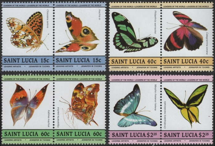 Saint Lucia 1985 Butterflies Perforated Forgery Set
