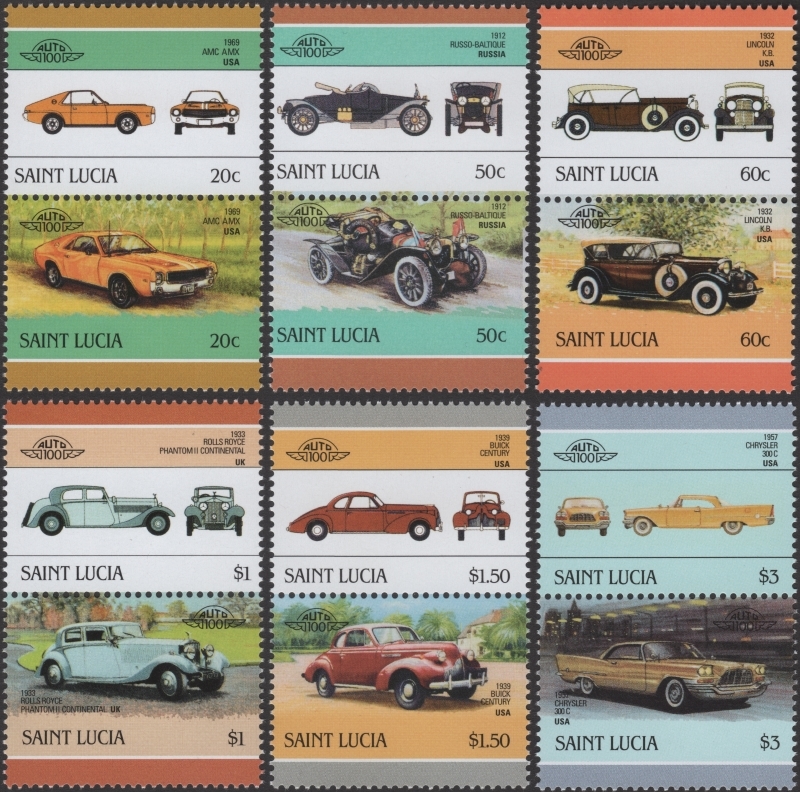 Saint Lucia 1986 Leaders of the World Automobiles 4th Series Stamp Forgery Set