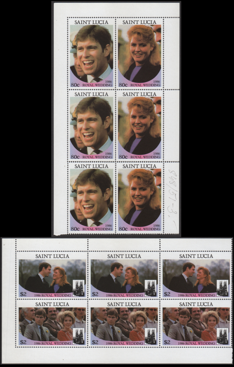 Saint Lucia 1986 Royal Wedding Forgery Stamp Strips