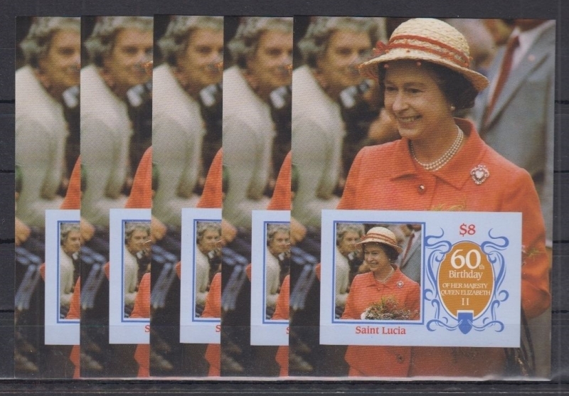 Saint Lucia 1986 60th Birthday of Queen Elizabeth II Fake Imperforate Souvenir Sheets