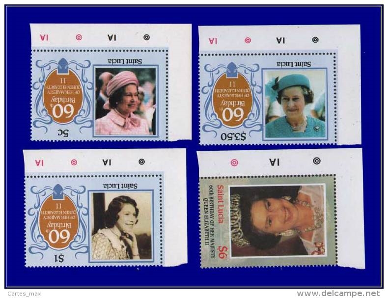 Saint Lucia 1986 60th Birthday Inverted Stamp Corner Forgery Set