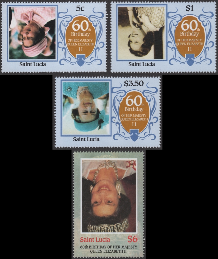 Saint Lucia 1986 60th Birthday of Queen Elizabeth II Inverted Frame Error Forgery Set