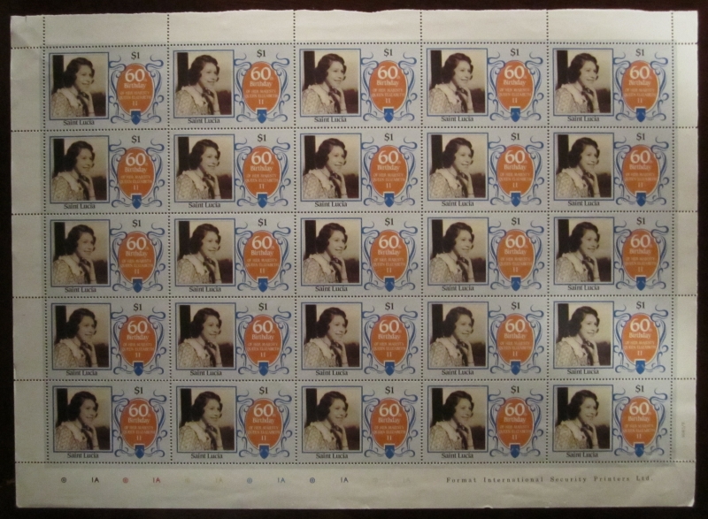 Saint Lucia 1986 60th Birthday of Queen Elizabeth Original print Stamp Pane