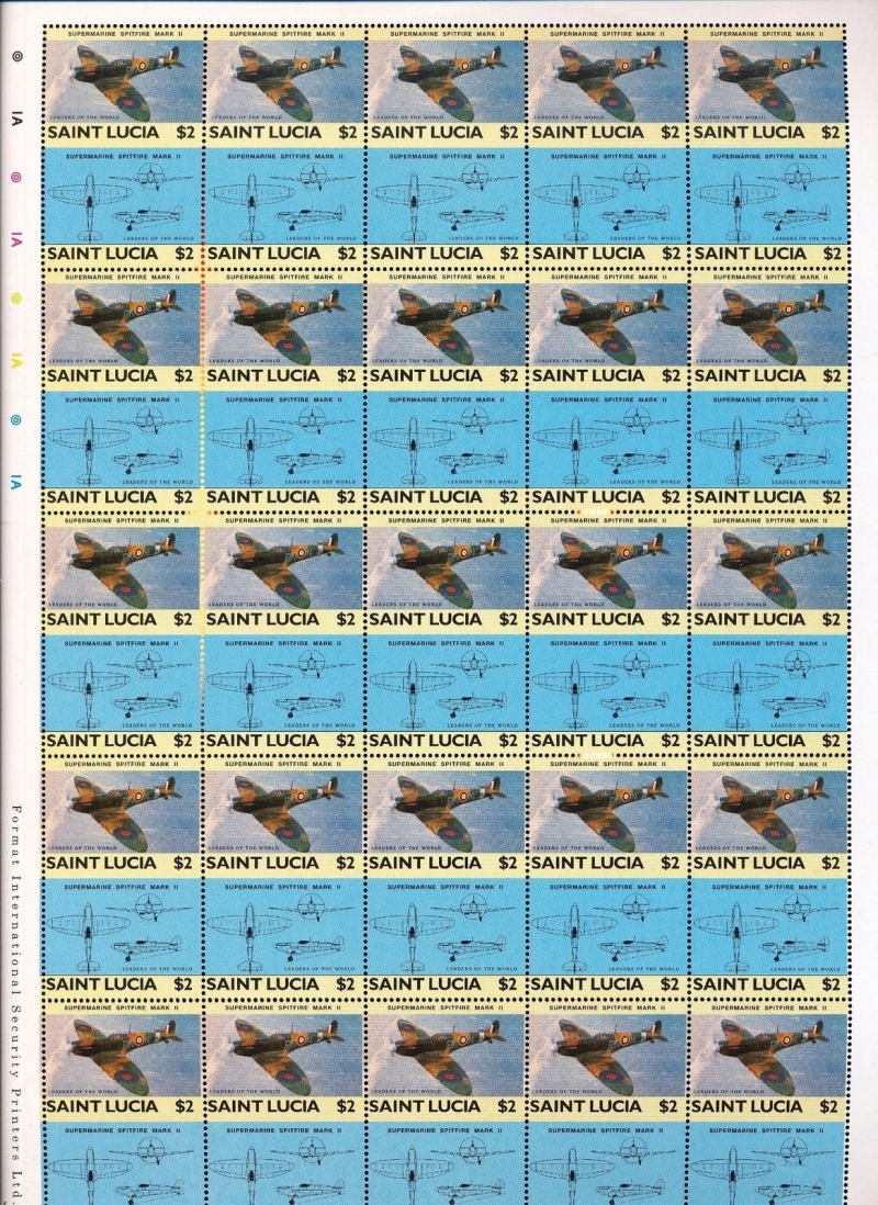 Saint Lucia 1985 Military Aircraft Genuine Stamp Gutter Blocks