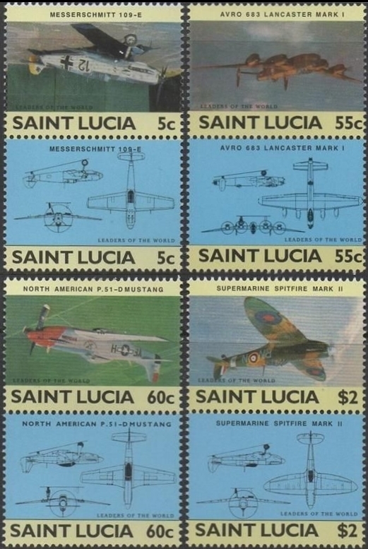 Saint Lucia 1985 Leaders of the World Military Aircraft Inverted Error Forgery Set