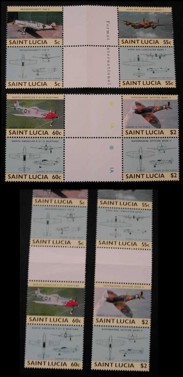 Saint Lucia 1985 Military Aircraft Genuine Stamp Gutter Blocks