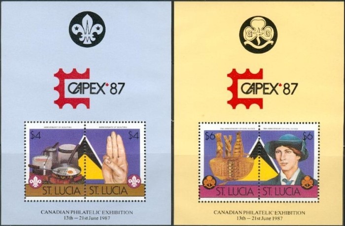 1986 Girl Guides and Boy Scouts of America Souvenir Sheets with Unauthorized CAPEX 87 Overprints
