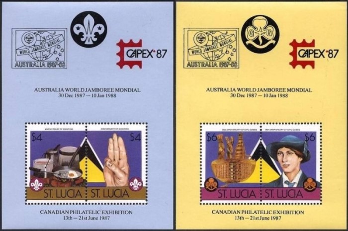 1986 Girl Guides and Boy Scouts of America Souvenir Sheets with Unauthorized CAPEX 87 and AUSTRALIA WORLD JAMBOREE Overprints