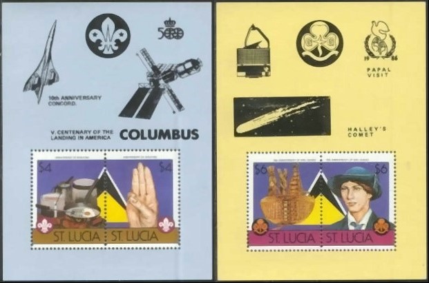 1986 Girl Guides and Boy Scouts of America Souvenir Sheets with Unauthorized 1989 CONCORDE and POPES VISIT Overprints