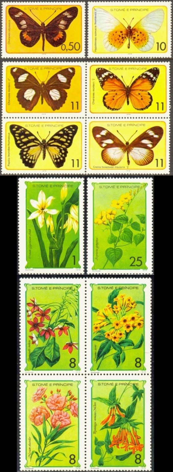 1979 Saint Thomas and Prince Islands Flowers and Butterflies Stamps