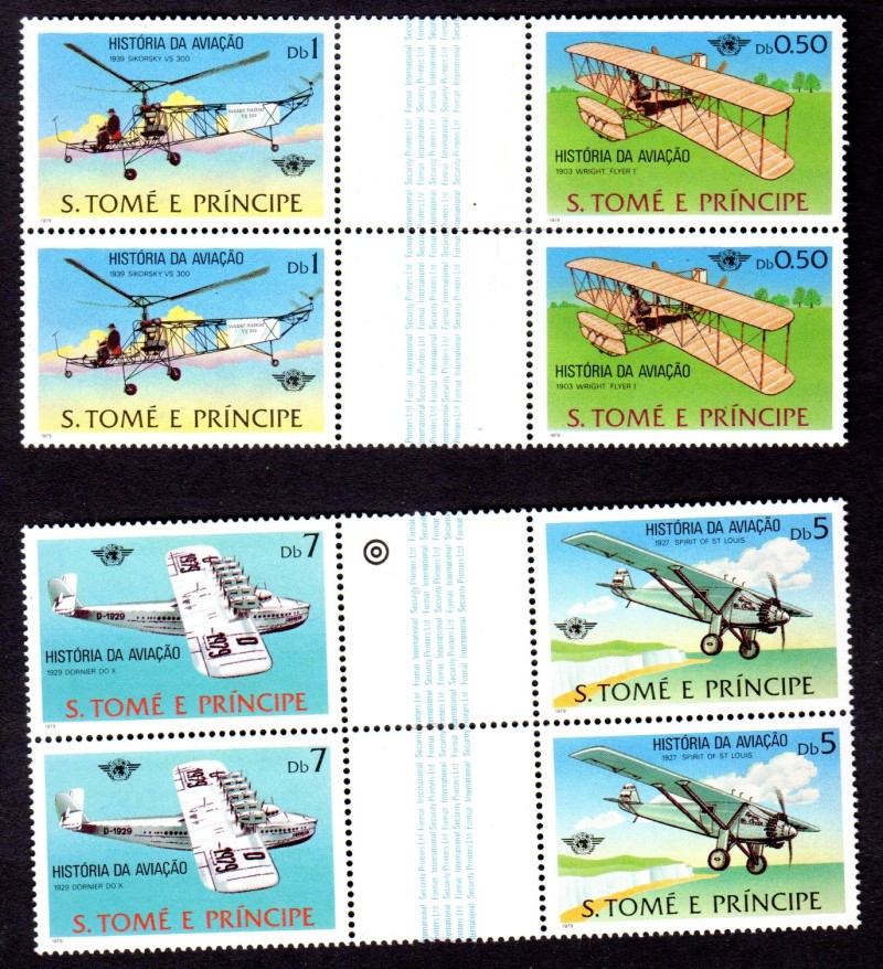 1979 Saint Thomas and Prince Islands History of Aviation Gutter Blocks