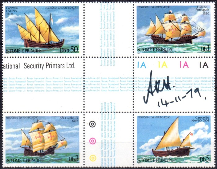 1979 Saint Thomas and Prince Islands History of Navigation, Ships Crossgutter Block