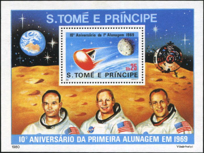 1980 Saint Thomas and Prince Islands 10th Anniversary of the Apollo 11 Moon Landing Souvenir Sheet