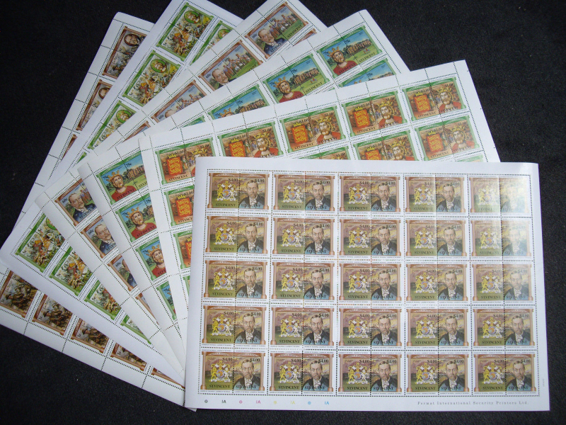 Saint Vincent 1984 Leaders of the World British Monarchs Perforated Stamp Pane Forgery Set Sold on eBay