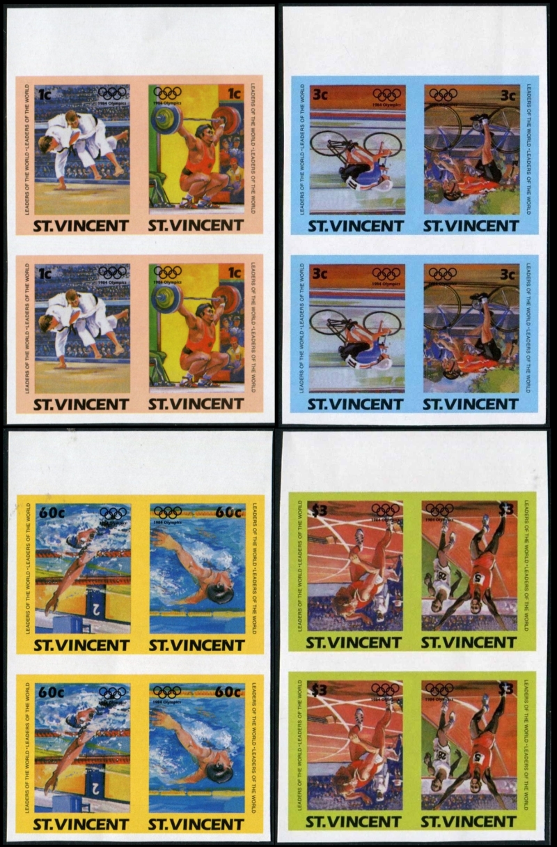 Saint Vincent 1984 Leaders of the World Summer Olympic Games Imperforate Inverted Frame Error Forgery Set
