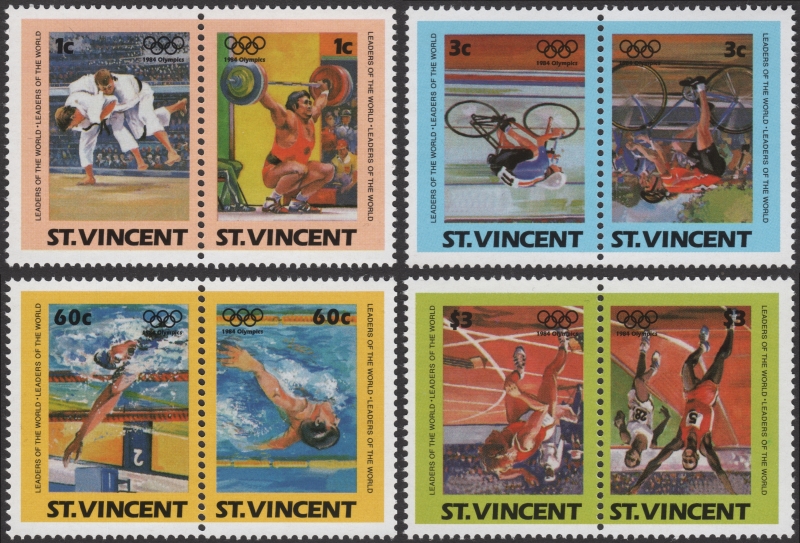 Saint Vincent 1984 Leaders of the World Summer Olympic Games Inverted Frame Error Forgery Set