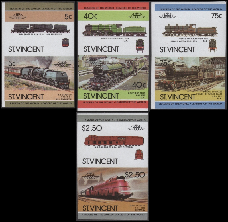 Saint Vincent 1984 Leaders of the World Locomotives 3rd Series Imperforate Forgery Set