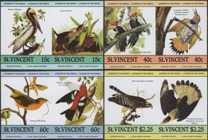 Saint Vincent 1985 Audubon Birds Imperforate Stamp Forgery Set