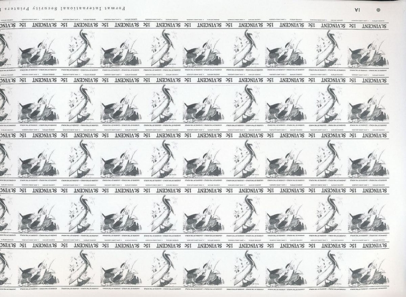 Saint Vincent 1985 Audubon Birds Inverted Frame Error Stamp Forgery Black Color Proof Pane