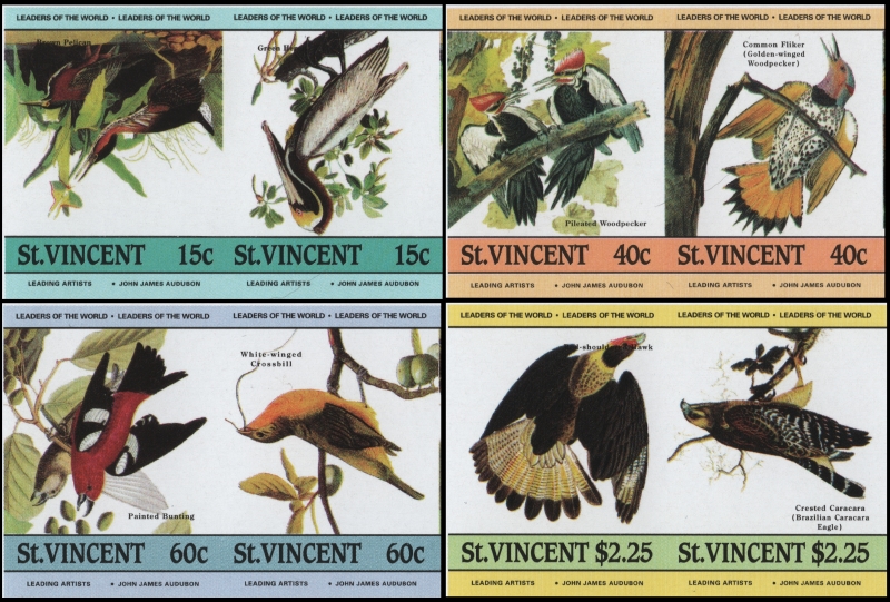 Saint Vincent 1985 Audubon Birds Imperforate Invert Error Stamp Forgery Set