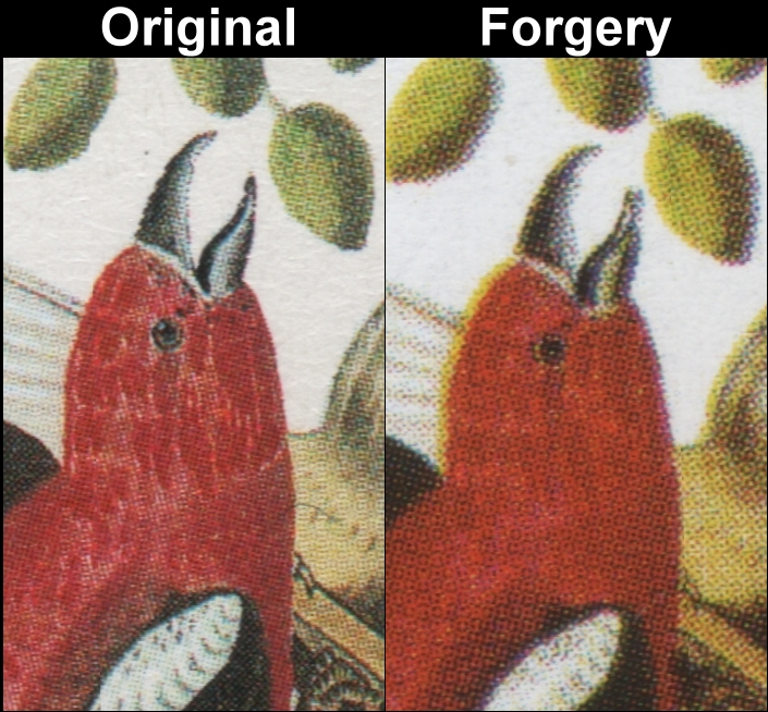 Saint Vincent 1985 Audubon Birds Fake with Original Screen and Color Comparison