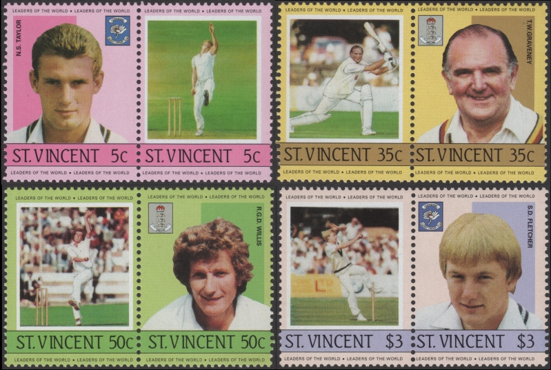 Saint Vincent 1985 Leaders of the World Cricket Players Stamp Forgery Set