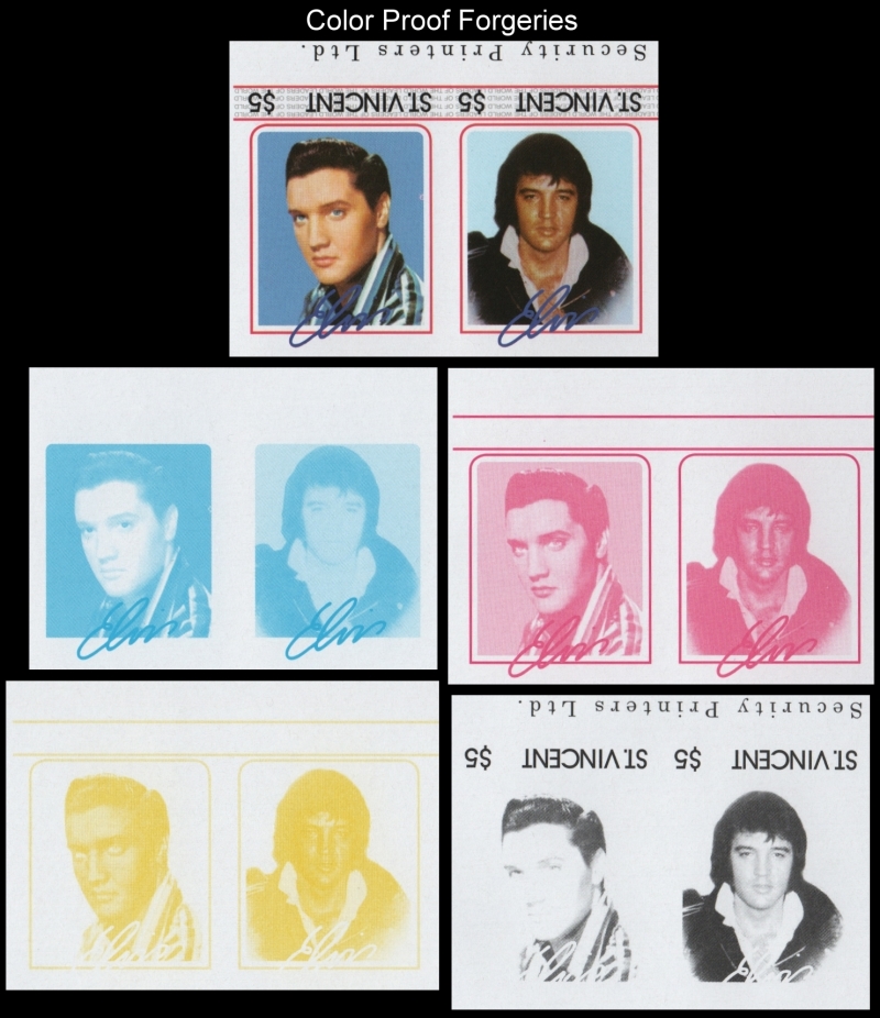 Saint Vincent 1985 Elvis Presley Forged $5 Stamp Color Proofs