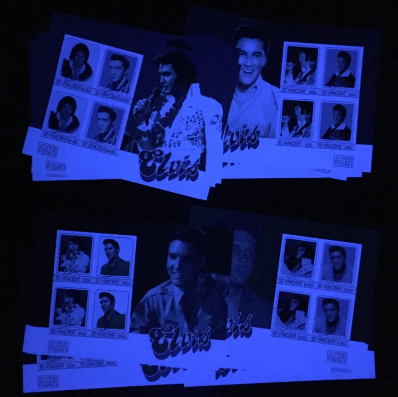 Saint Vincent 1985 Leaders of the World Elvis Presley Souvenir Sheet Forgeries Under Ultra-violet Light