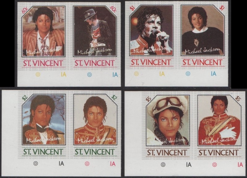 The Saint Vincent 1985 Michael Jackson Unauthorized Reprint Imperforate Set of Singles