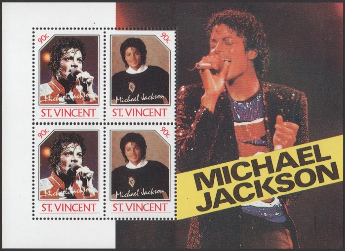 The Forged Unauthorized Reprint Michael Jackson 90c Value Missing Color Souvenir Sheet Error
