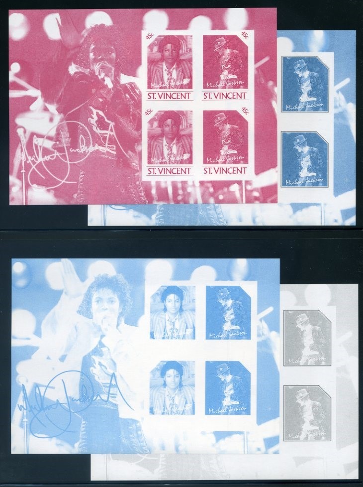The Forged Unauthorized Reprint Michael Jackson Scott 898 Progressive Color Proofs of the Souvenir Sheet Part B