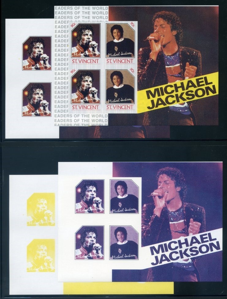 The Forged Unauthorized Reprint Michael Jackson Scott 899 Progressive Color Proofs of the Souvenir Sheet Part A