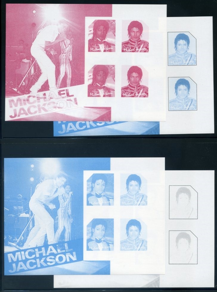 The Forged Unauthorized Reprint Michael Jackson Scott 900 Progressive Color Proofs of the Souvenir Sheet Part B
