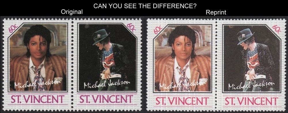 The Unauthorized Reprint Michael Jackson Scott 894 Pair with Original Pair for Comparison