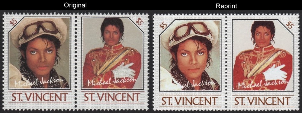The Unauthorized Reprint Michael Jackson Scott 897 Pair with Original Pair for Comparison