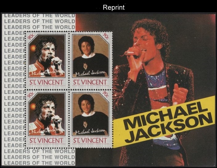 The Forged Unauthorized Reprint Michael Jackson Scott 899 Souvenir Sheet