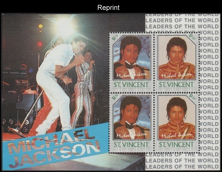 The Forged Unauthorized Reprint Michael Jackson Scott 900 Souvenir Sheet