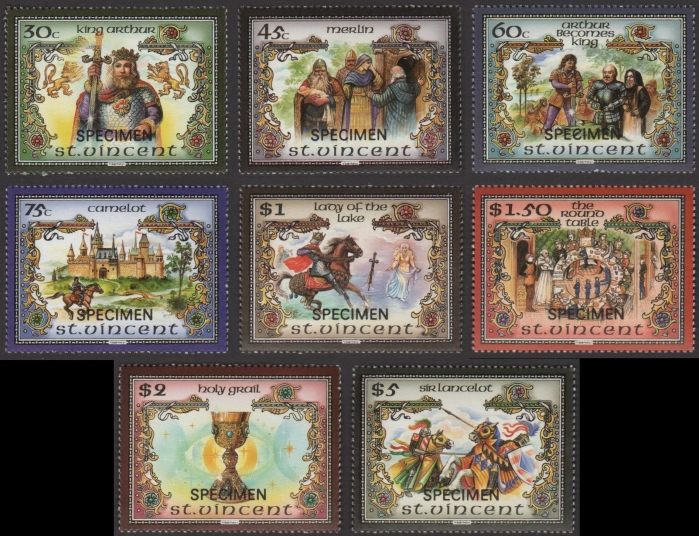Saint Vincent 1986 Legend of King Arthur SPECIMEN Overprinted Stamps