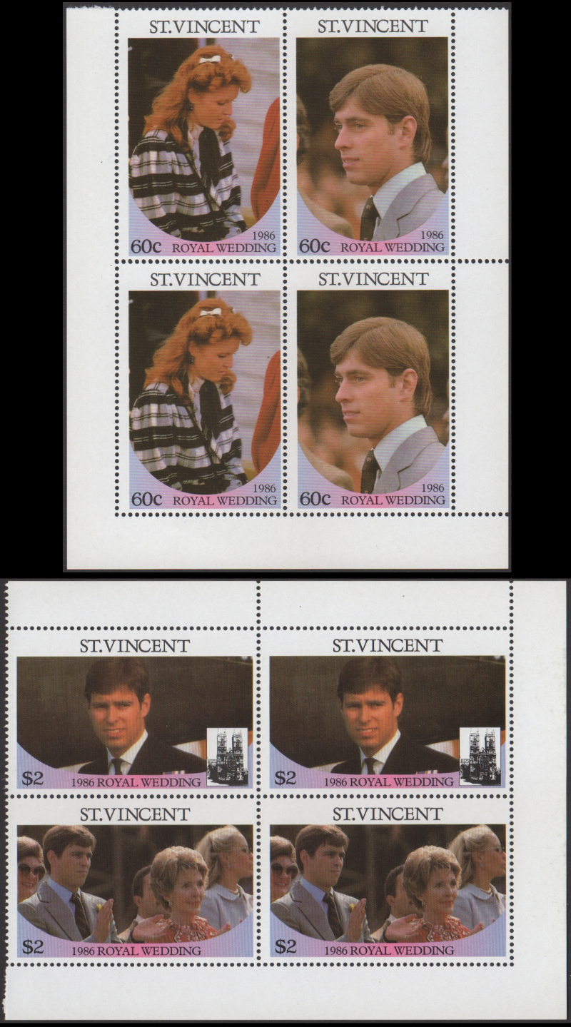 Saint Vincent 1986 Royal Wedding Forgery Stamp Blocks
