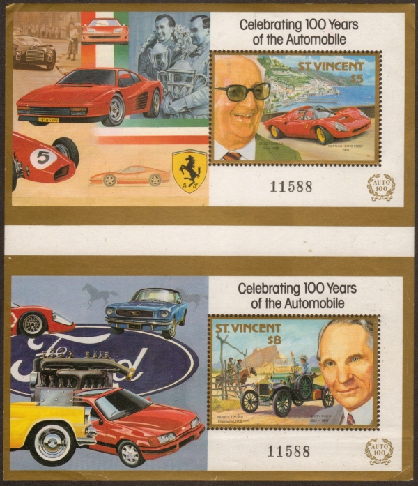 1987 Century of Motoring Souvenir Sheet Perforated Numbered Proof Pair